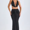 Omarosa Hardware Detail Cut-Out Halterneck Maxi Dress in Black