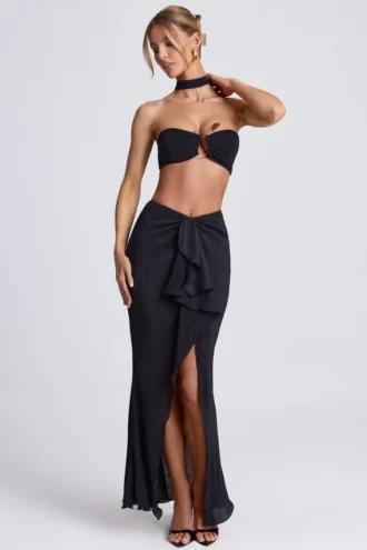 Ondine Ruffle-Trim Maxi Skirt in Black