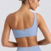 One-Shoulder Sports Bra in Washed Blue