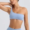 One-Shoulder Sports Bra in Washed Blue