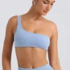 One-Shoulder Sports Bra in Washed Blue