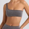 One-Shoulder Sports Bra in Washed Charcoal