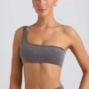 One-Shoulder Sports Bra in Washed Charcoal