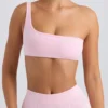 One-Shoulder Sports Bra in Washed Ice Pink