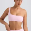 One-Shoulder Sports Bra in Washed Ice Pink