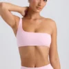 One-Shoulder Sports Bra in Washed Ice Pink