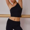 One-Shoulder Twisted Tank Top in Black