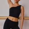 One-Shoulder Twisted Tank Top in Black