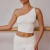 One-Shoulder Twisted Tank Top in Soft White