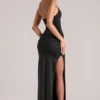 Oona Deep Plunge Halterneck Maxi Dress in Black