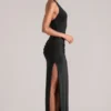 Oona Deep Plunge Halterneck Maxi Dress in Black
