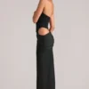 Oona Deep Plunge Halterneck Maxi Dress in Black