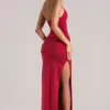 Oona Deep Plunge Halterneck Maxi Dress in Cherry Red
