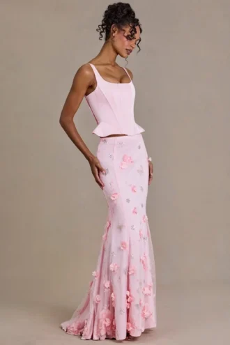 Opaline Premium Embellished Tulle Skirt in Baby Pink