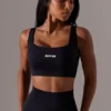 Open Back Square Neck Sports Bra in Black