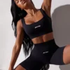 Open Back Square Neck Sports Bra in Black