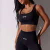 Open Back Square Neck Sports Bra in Black