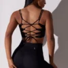 Open Back Square Neck Sports Bra in Black