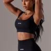 Open Back Square Neck Sports Bra in Black