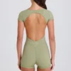 Open-Back Unitard in Matcha