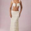 Orena Ruffled Mid-Rise Maxi Skirt in Ivory
