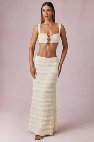 Orena Ruffled Mid-Rise Maxi Skirt in Ivory