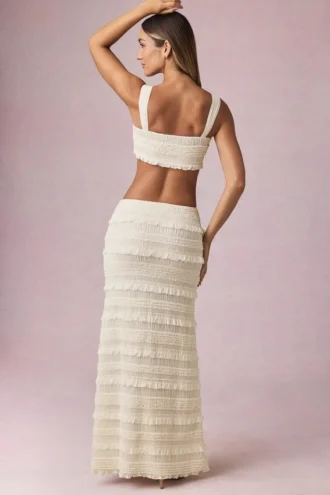 Orena Ruffled Mid-Rise Maxi Skirt in Ivory