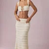 Orena Ruffled Mid-Rise Maxi Skirt in Ivory