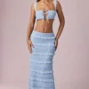Orena Ruffled Mid-Rise Maxi Skirt in Powder Blue