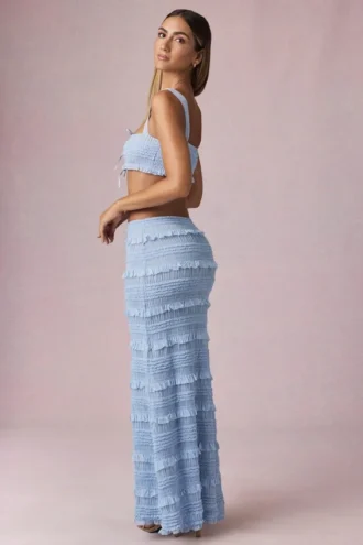 Orena Ruffled Mid-Rise Maxi Skirt in Powder Blue