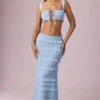 Orena Ruffled Mid-Rise Maxi Skirt in Powder Blue