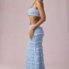Orena Ruffled Mid-Rise Maxi Skirt in Powder Blue