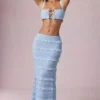 Orena Ruffled Mid-Rise Maxi Skirt in Powder Blue