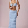Orena Ruffled Mid-Rise Maxi Skirt in Powder Blue