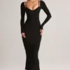 Ori Modal Peekaboo Long-Sleeve Midi Dress in Black