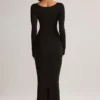 Ori Modal Peekaboo Long-Sleeve Midi Dress in Black