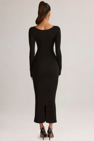 Ori Modal Peekaboo Long-Sleeve Midi Dress in Black