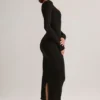 Ori Modal Peekaboo Long-Sleeve Midi Dress in Black