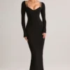 Ori Modal Peekaboo Long-Sleeve Midi Dress in Black