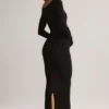Ori Modal Peekaboo Long-Sleeve Midi Dress in Black