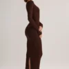 Ori Modal Peekaboo Long-Sleeve Midi Dress in Chocolate Brown