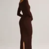 Ori Modal Peekaboo Long-Sleeve Midi Dress in Chocolate Brown