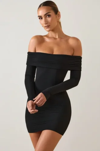 Oriana Modal Off-Shoulder Mini Dress in Black