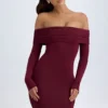 Oriana Modal Off-Shoulder Mini Dress in Wine Red