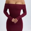 Oriana Modal Off-Shoulder Mini Dress in Wine Red