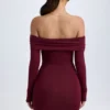 Oriana Modal Off-Shoulder Mini Dress in Wine Red