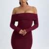Oriana Modal Off-Shoulder Mini Dress in Wine Red