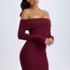 Oriana Modal Off-Shoulder Mini Dress in Wine Red