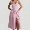 Orlena Button-Detail Halterneck Midaxi Dress in Soft Pink