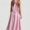 Orlena Button-Detail Halterneck Midaxi Dress in Soft Pink